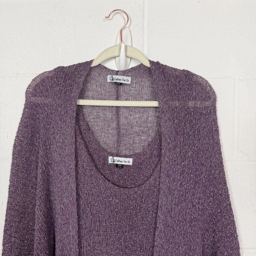 Womens Purple Bamboo Open Knit Cardigan Set Size 22W Asymmetric Boho Lagenlook